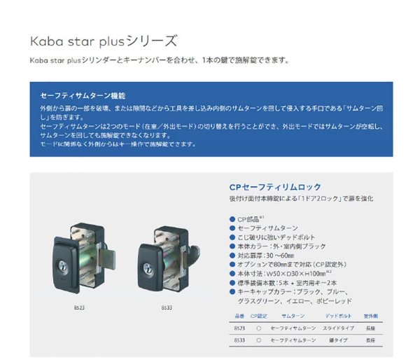 Kaba star plus,カバスタープラス【鍵と防犯グッズの卸売りセンター】セーフティリムロック 8523/8533（KABA）