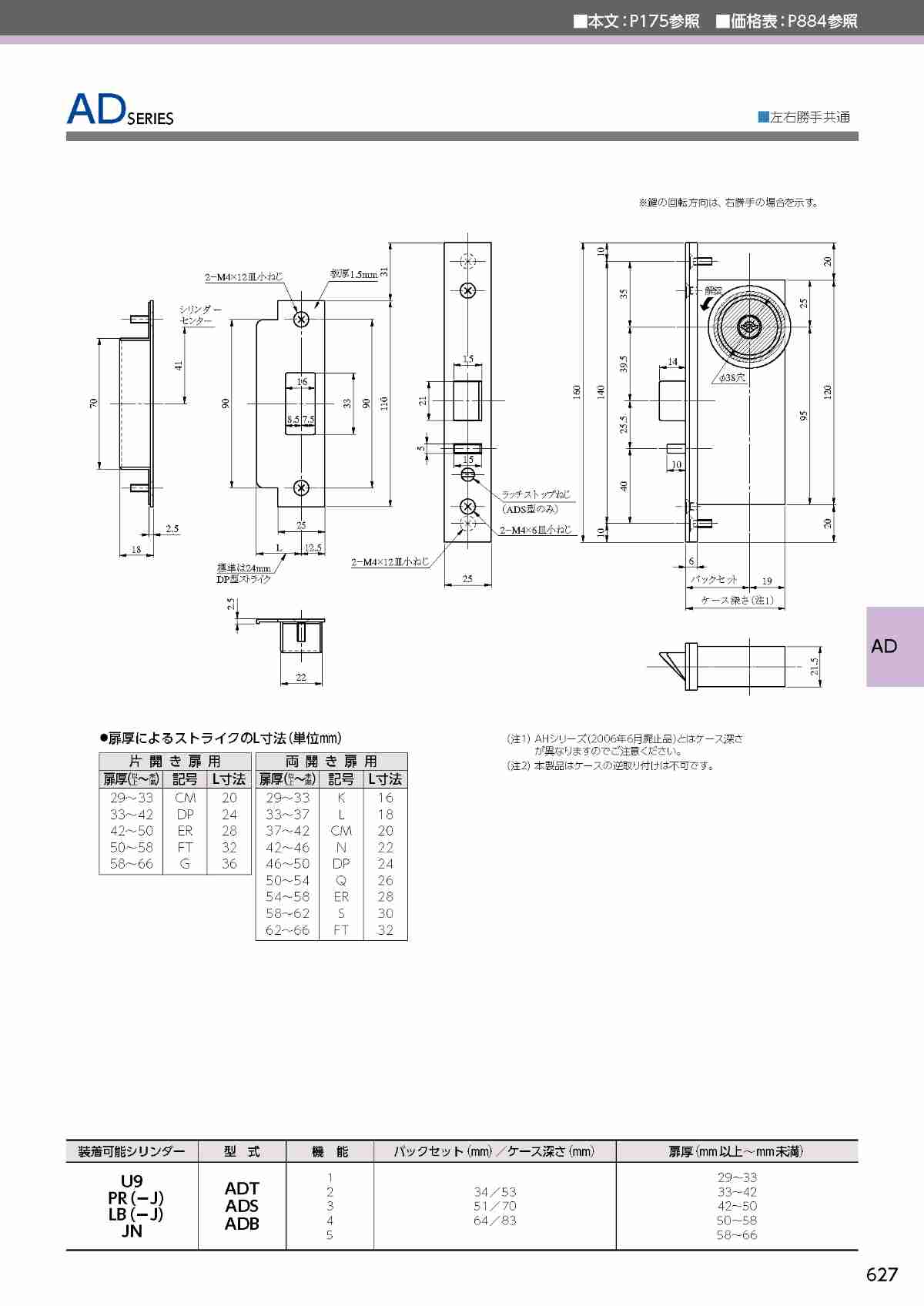 MIWA 美和ロック 外形図・切欠図 本締錠【鍵と防犯グッズの卸売り