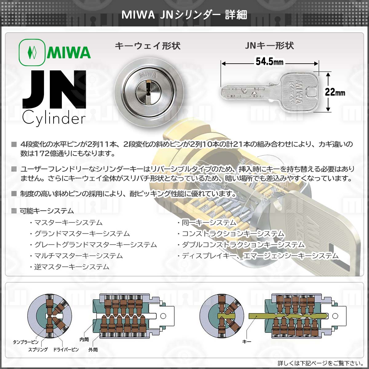 MIWA 美和ロック JNシリンダー LIXタイプ MCY-500 キー6本付属 鍵 交換 取替え MIWA KABA 美和ロック TE0 LIX  - 1